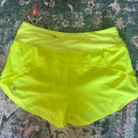 lululemon athletica Pants - Lululemon highlighter yellow speed shorts size 8 tall